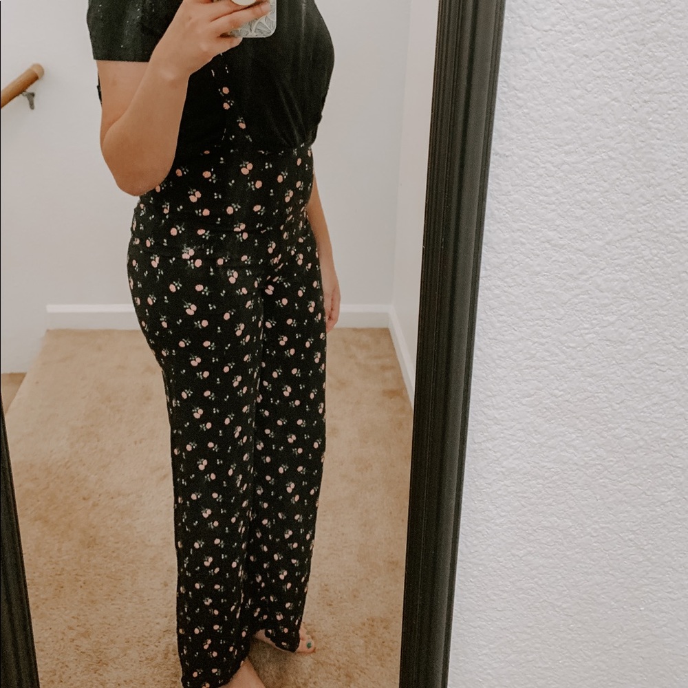Forever 21 Floral Wide Leg Suspender Pants